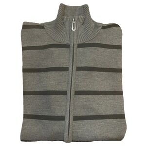 True Rock Men's Full Zip Gray Horizontal Striped Cotton Blend Sweater Size XL